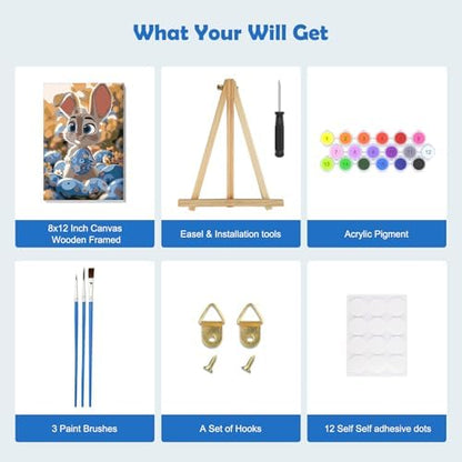 MOGTAA Easter Bunny Paint by Numbers Kit for Adults Beginners with Frame, Easter Eggs Adult Paint by Number Kits on Canvas with Easel, Easy DIY Oil Painting Kits for Home Decor, 8x12in - Image 5