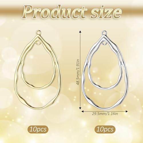 20 Pcs Teardrop Open Back Bezel Charms Pendants, 2 Colors Alloy Hollow Frame Open Back Teardrop Hollow Pendant Bezels for DIY Resin Epoxy Jewelry Making, Pressed Flower Craft (Gold, Silver) - Image 2