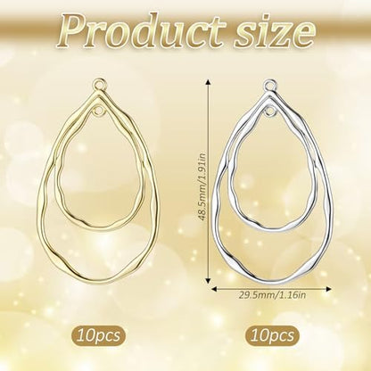 20 Pcs Teardrop Open Back Bezel Charms Pendants, 2 Colors Alloy Hollow Frame Open Back Teardrop Hollow Pendant Bezels for DIY Resin Epoxy Jewelry Making, Pressed Flower Craft (Gold, Silver) - Image 2