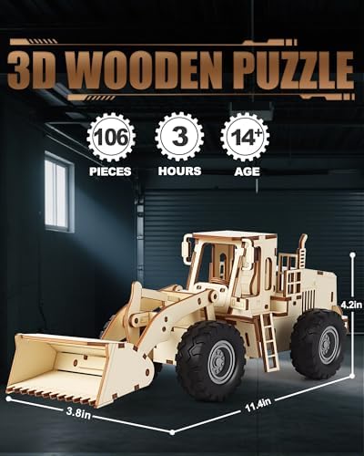 3D Wooden Puzzles Bulldozer Model Car Kits for Adults to Build - Image 2
