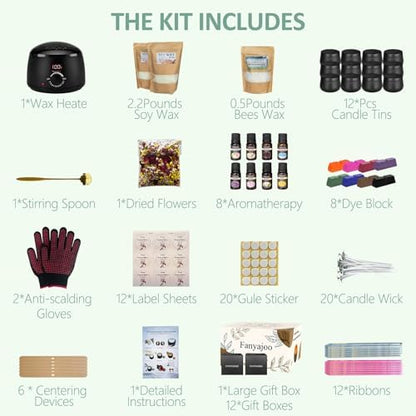 Fanyajoo Candle Making Kit for Adults with Wax Melter DIY Starter Scented Candles Making Kit,Soy Wax Candle Making kit,Craft Kits for Adults,Home Decorations - Image 2