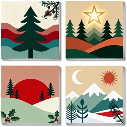 4 Pack Paint by Numbers Kit for Adults Beginners with Frame, Easy Winter Landscape Adults Paint by Numbers Kits with Canvas Paints Brushes, Sunset Oil Painting Arts and Crafts for Wall Decor 8 x 8 In by Fotasmua