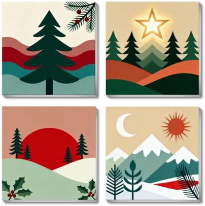 4 Pack Paint by Numbers Kit for Adults Beginners with Frame, Easy Winter Landscape Adults Paint by Numbers Kits with Canvas Paints Brushes, Sunset Oil Painting Arts and Crafts for Wall Decor 8 x 8 In by Fotasmua