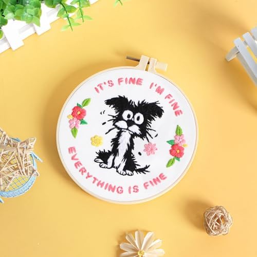 Louise Maelys Funny Dog Embroidery Kit for Beginners Floral Craft - Image 6