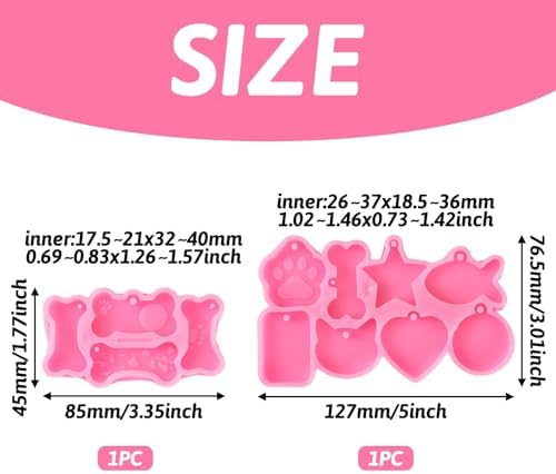 2Pcs Pet Tag Resin Molds Silicone Cute Heart Cat Dog Tag Molds Bone Shape Keychain Silicone Resin Molds for Epoxy DIY Keychain Pendant Crafts Pet Dollar Bracelet Jewelry Making - Image 2