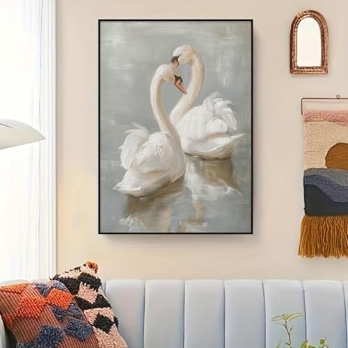 Vintage Swan Paint by Numbers Kit for Adults Framed Canvas, Frameworkless - Image 4