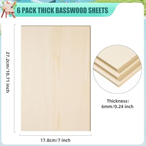 6 Pack 10.7 x 7 x 1/4 Inch-6mm Thick Basswood Sheets for Crafts Unfinished Plywood Sheets Rectangular Wood Panel Boards for DIY Laser Project, Wood Burning, Engraving, Architectural Models, Staining - Image 2