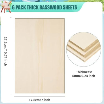 6 Pack 10.7 x 7 x 1/4 Inch-6mm Thick Basswood Sheets for Crafts Unfinished Plywood Sheets Rectangular Wood Panel Boards for DIY Laser Project, Wood Burning, Engraving, Architectural Models, Staining - Image 2