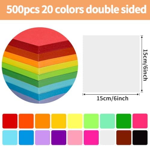 Praisebank White Origami Paper, 500pcs 6x6 inch, Double Sided Color, Origami Kit with Guide instruction for Crafts - Image 2