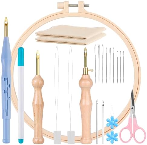 MSDADA 21PC Punch Needle Kit, Adjustable Punch Needle Tool, Wooden Handle Embroidery Pen Kits, Hoops, Cloth, Punch Needle Set Adults Beginner for DIY Craft, Perfect for Decoration and Gifts(Blue) by ColoryourlifewithMSDADA