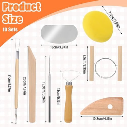 80 Pcs Pottery Tool Kit Sculpting Clay Tool Includes Clay Cutting Modeling Trimming with Wooden Handles Carving Kit for Beginners Carving Shaping - Image 2