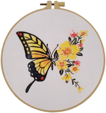 Esffaci Embroidery Starter Kit for Adult Beginner with Butterfly Flower Pattern Hand Embroidery Set with Cloth Hoop Needle Threader Floss and Instruction by Esffaci