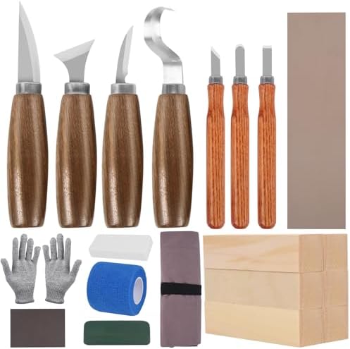 Wood Carving Kit, Wood Carving Tools Set with Wood Carving Knives Detail Knives Blocks Gloves Whittling Kit for Beginners Adults Kids Woodworking Tools for Spoon, Bowl, Kuksa Cup (26PCS) by CometoJoinus