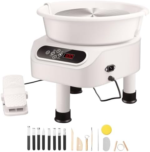 VEVOR 11 inch Pottery Wheel for Adults, 450W Forming Machine with Direct Drive Motor and LCD Touch Screen, 50-300RPM Speed Adjustable Foot Pedal Detachable Basin, for Art Craft Work Home DIY, White by VEVOR
