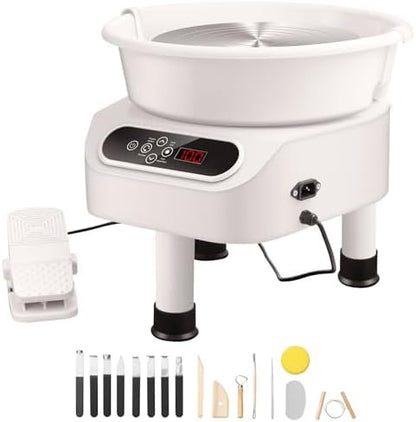 VEVOR 11 inch Pottery Wheel for Adults, 450W Forming Machine with Direct Drive Motor and LCD Touch Screen, 50-300RPM Speed Adjustable Foot Pedal Detachable Basin, for Art Craft Work Home DIY, White by VEVOR