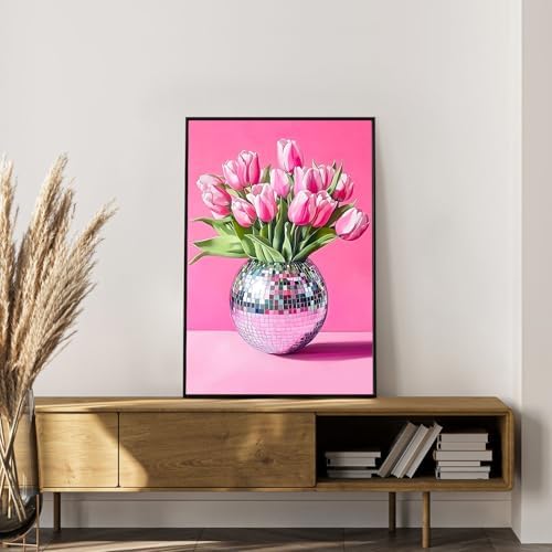 Framed Paint by Numbers Kit for Adults, Disco Ball & Flower Decor 8x12 Inch - Image 3