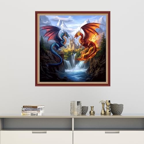 Dooxvey Cross Stitch Kits for Adults Beginners,Full Range of Cross-Stitch Stamped Kits Needlepoint Kits for Beginners Embroidery Kits 11CT Cross Stitch Patterns-Fire and Water Dragon Castle 18x18 inch - Image 2