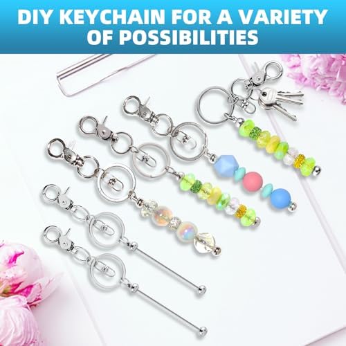 40 Pcs Beadable Keychains Bulk Kit – DIY Keychain Making Supplies with Metal Blanks for Crafts, Jewelry, Charms, Custom Projects – Blank Chain Bars for Beaded Keychain Design (Silver) - Image 5