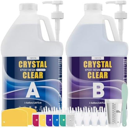 Epoxy Resin 2 Gallon, Crystal Clear Epoxy Resin Kit with Pumps, Self Leveling, Low Odor, High Gloss, No Yellowing Molding & Casting for Mold, Countertop, Table Top, DIY Art Crafts (1gal×2) by Unknown