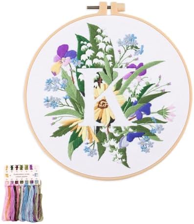 artcici Embroidery Kits Plant Flower Leaf English Letter Patterns for Beginners Adults, Full Range Embroidery Starter Kits Cross Stitch Needlework Supplies (Letter K) by Unknown