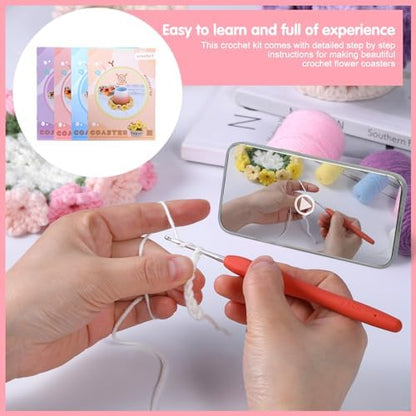 Iuuidu Crochet Kit for Beginners-4PCS Coaster Pot Crochet Flower Kit - Image 6