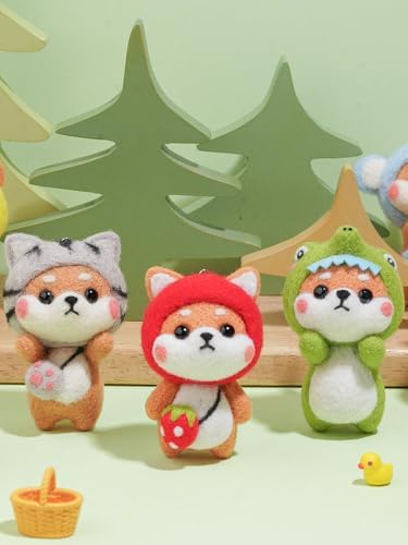 Wizardi Beginner Needle Felting Kit for Adults - Puppy in Strawberry Costume. Animal Felting Kit 6.8x4.5x4cm. Felting Tools. Wool Felting Supplies. Felt Crafts. Wool Felt. F07N8-6 - Image 3
