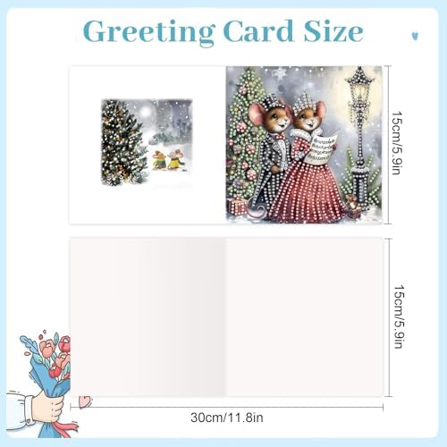 jinglinhh 6pcs Christmas Tree Mouse Couple Diamond Art Painting Greeting Cards with Envelopes, DIY Card Making Kits for Adults, Diamond Art Postcards Christmas Cards Craft Gifts - Image 2