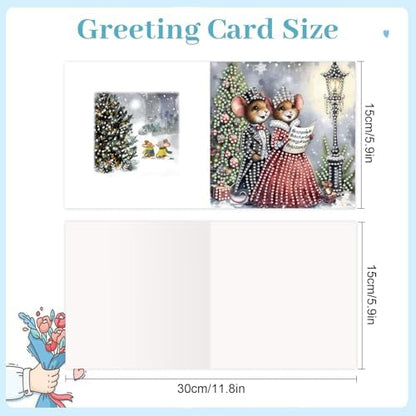 jinglinhh 6pcs Christmas Tree Mouse Couple Diamond Art Painting Greeting Cards with Envelopes, DIY Card Making Kits for Adults, Diamond Art Postcards Christmas Cards Craft Gifts - Image 2