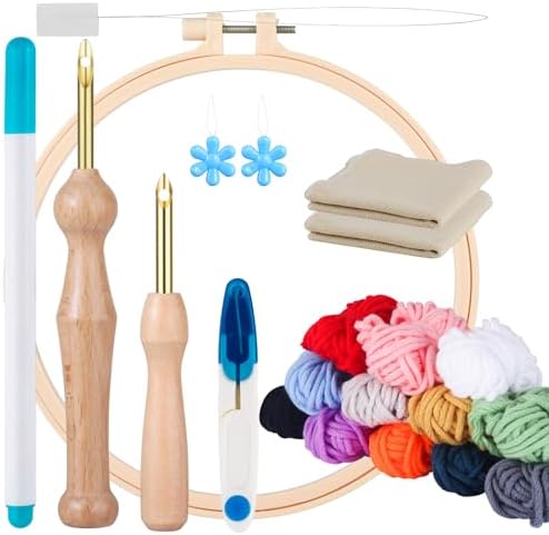 Cheloment Punch Needle Kit for Beginners with Embroidery Hoop,Monks Cloth and Yarns, Embroidery Starter Kit Embroidery Experience Set, Punch Needle Set Adults Beginner Perfect for Craft Lovers by Cheloment