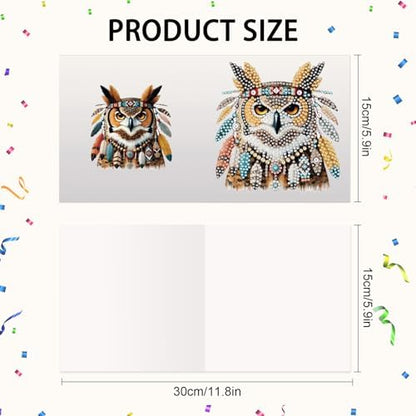 Tontut 6pcs Diamond Art Painting Kit Greeting Card, Battle Feather Owl 5D DIY Special Shape Diamond Painting Christmas Birthday Greeting Card Creative Gifts - Image 2