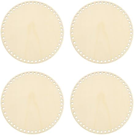 PATIKIL 8" Diameter Crochet Basket Bottom, 4Pcs Round Blank Crochet Knitting Wooden Base for DIY Craft Weaving Basket Making Supplies Home Decoration, Wood Color by PATIKIL