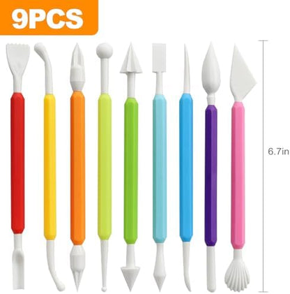 CoguZed 9 Pcs Clay Sculpting Tools Kit, Double Head Pottery Modeling Clay Carving Tools, Plastic Clay Tools, Air Dry Clay Tools for Crafts and DIY Projects Assorted Colors - Image 2