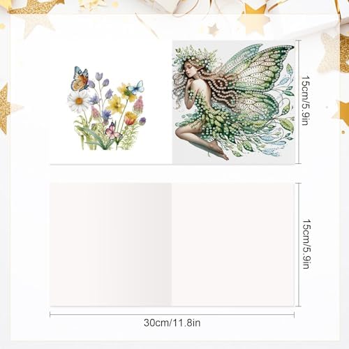 Focart 6 Pack Diamond Painting Greeting Cards Kit of Green Butterfly Fairy - Image 2