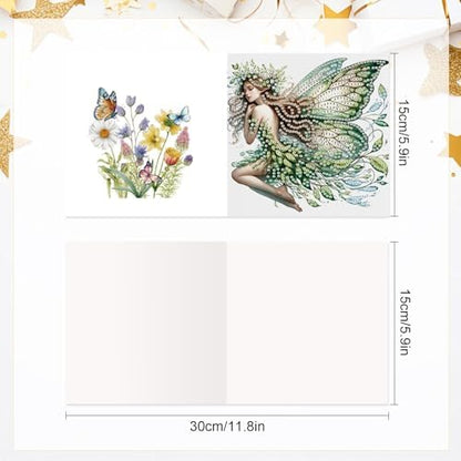 Focart 6 Pack Diamond Painting Greeting Cards Kit of Green Butterfly Fairy - Image 2