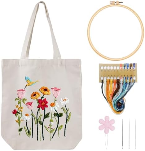 Louise Maelys Canvas Tote Bag Embroidery Kit, Hummingbird Floral Pattern by LouiseMaelys
