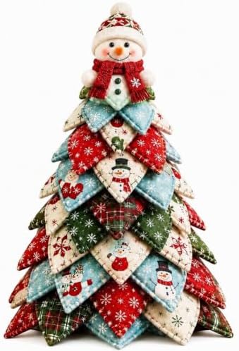 Quilted Christmas Tree Kit – Pre-Cut Fabric & Foam Cone DIY Tabletop Decoration with Tree Topper, No-Sew Holiday Craft Kit for Adults & Kids, Christmas Tree Decorations for Home, Party & Gifts (set8) by Unknown