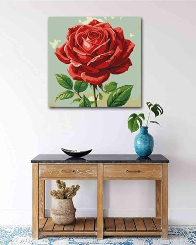 TOCARE Framed Paint by Numbers Kit for Adults Beginner & Kids Ages 8-12,Red Rose Paint by Number Framed, Simple Oil Paint by Number Kits Valentines'Day Gift (10x10 Inch, Without Easel) - Image 6