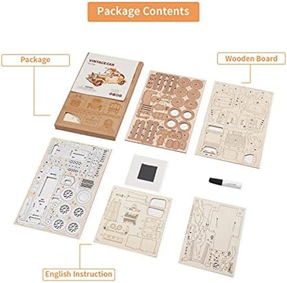 ROBOTIME 3D Wooden Puzzles Car DIY Model Kits to Build Wooden Model Vintage Car Craft Gift for Collection Lover - Image 4