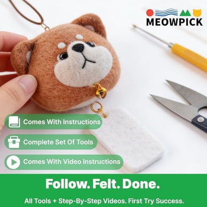 MeowPick Needle Felting Kit for Beginners, Shiba Inu DIY Wool Felting Tools Set, Complete Felting Supplies with Pre-Made Balls, Handmade Craft Gift for Keychain Car Ornament (Red Shiba) - Image 6