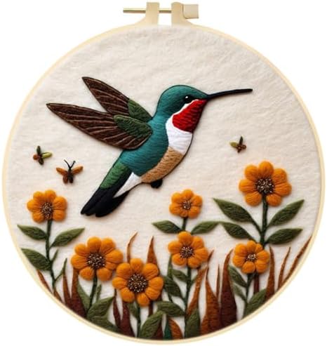Eforcase Wool Felt Painting Needle Felting Kit, Cute Bird Floral Flowers Felt Painting Kit for Adult Beginner Unfinished DIY Craft Project Home Decoration by Eforcase