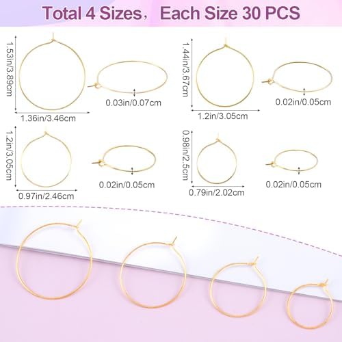 OIIKI 120PCS Earring Beading Hoops for Jewelry Making, 4 Sizes, Gold - Image 2