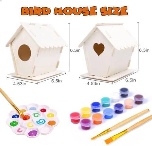 hapray 2 Pack Bird House Kits for Kids, DIY Birdhouse Kit Build and Paint - Image 3