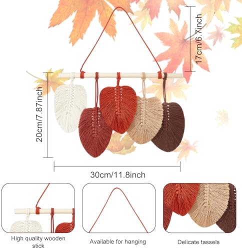 FREEBLOSS 2 Set DIY Macrame Leaf Wall Hanging Kit Macrame Feather Wall Art 10 Colors Cotton Cords 30cm Macrame Kit with Instruction Macrame Wall Tapestry for Bedroom Birthday Gift - Image 3