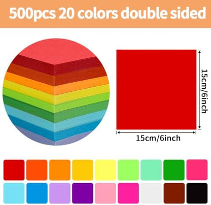 Praisebank Red Origami Paper, 500pcs 6x6 inch, Double Sided Color, Origami Kit with Guide instruction for Crafts - Image 2