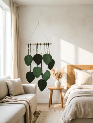 Zqyxiehuo DIY Macrame Leaf Wall Hanging Beginners Boho Wall Leaf Tapestry Kit Handmade Woven Tapestry Feather Wall Hanging DIY Macrame Kit for Adults Birthday Gift 11.8"(Green) - Image 6