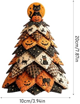 Halloween DIY Fabric Quilt Tree Sewing Kit, Spooky Mini Fabric Tree Craft Kit with Pumpkin Black Cat Pattern, Beginner Sewing Supplies, DIY Halloween Tabletop Ornament, Fall Home Decor Craft Gift - Image 3