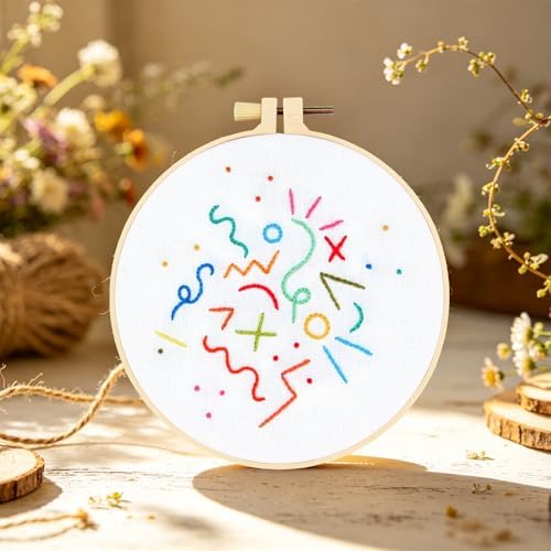 Beginners Embroidery Stitch Practice Kits, Easy Hand Embroidery Starters Kit for Beginners Adults, Stamped Cross Stitch Kits DIY Needlepoint Kits for Beginners Adults, Embroidery Hoop & Video Tutorial - Image 2