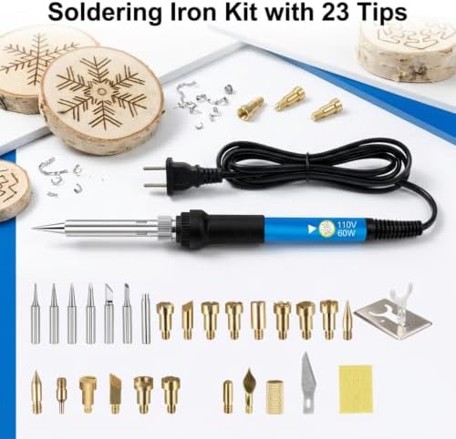 Wood Burning Kit, Adjustable 6 Temperature Pyrography Tool, 60W Iron with 5 Tips & Sponge for DIY Wood Crafts, Wood Art & Pyrography, Ideal for Detailed Shading & Designs (Brass, 30-Piece Set) - Image 6
