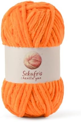 Chenille Blanket Yarn for Crocheting Size 5 Bulky Yarn Orange by Sekafris