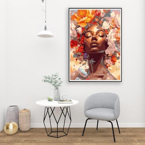 Clendo DIY African Woman Paint by Numbers for Adults Canvas, Flowers and Girl Paint by Number Kits on Canvas - Oil Painting Kits Arts and Crafts for Home Decor 16x20 inch(Without Frame) - Image 6